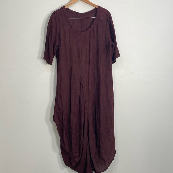 Emmanuel Dresses & Skirts - Boho Chic Ballon Dress Crinkle Gypsy Short Sleeve M/L Maroon